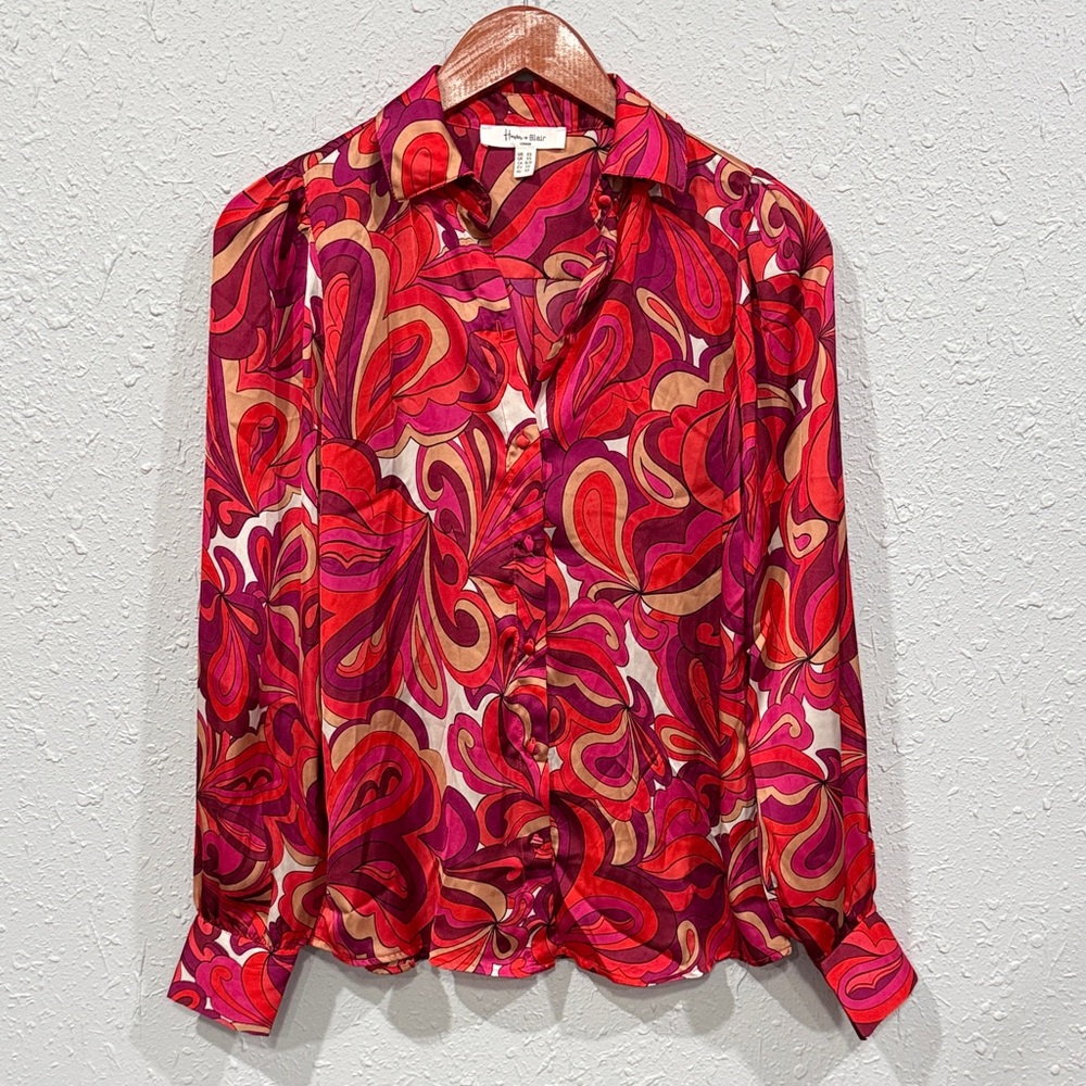 Haver & Blair London Retro Satin Paisley Blouse‎ Size XS